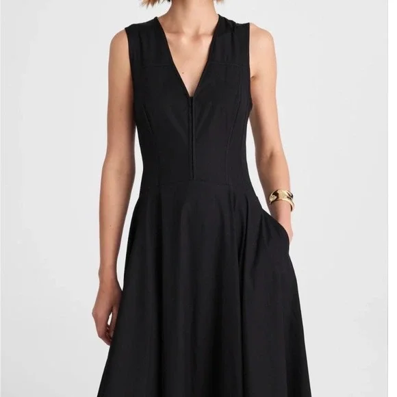 Madewell Black V-Neck Circle Seamed Maxi Dress Sleeveless Cotton NW050 Size 4 - Picture 3 of 8